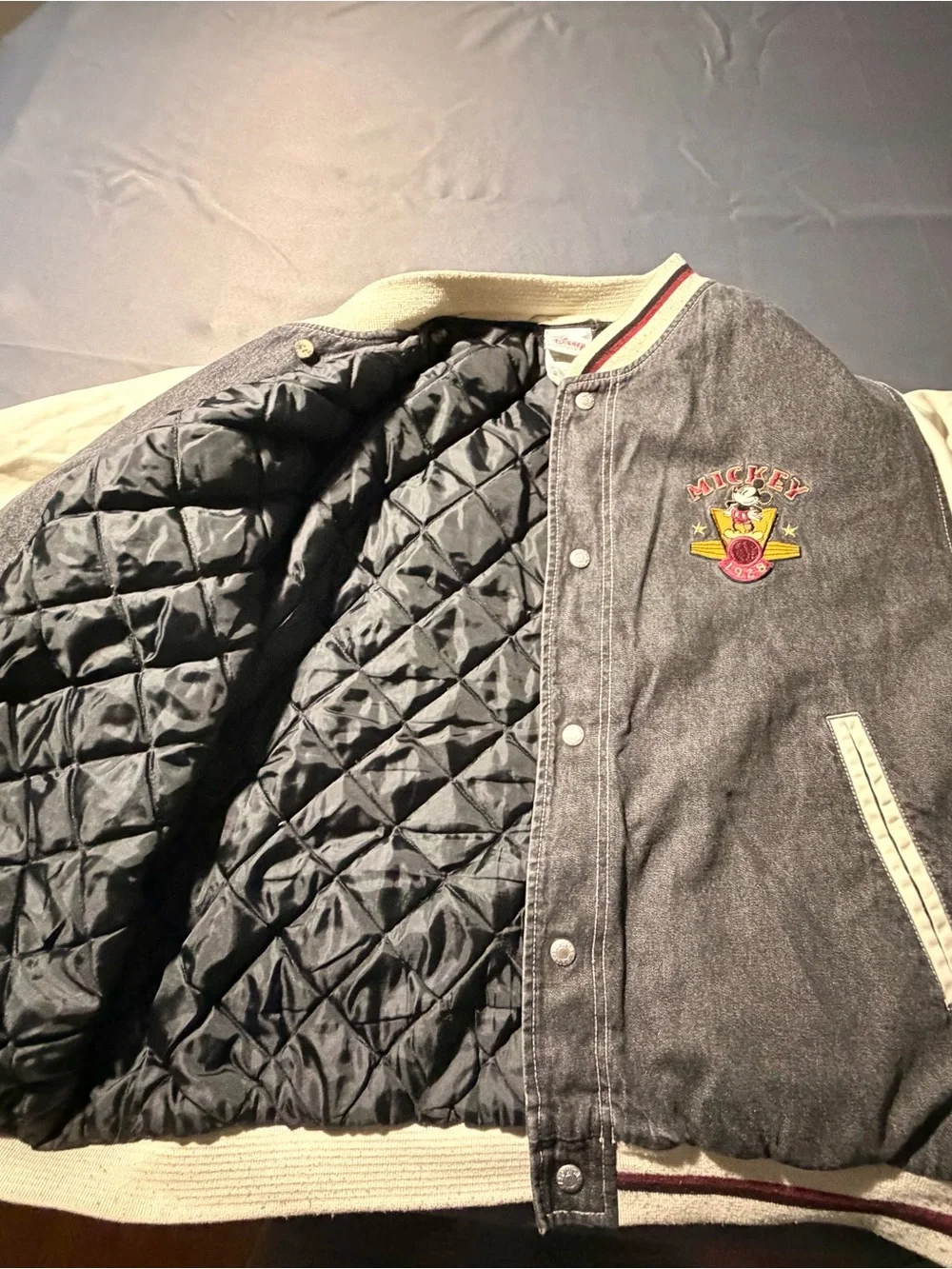Vintage-Style Mickey Mouse Black and Cream Varsity Jacket